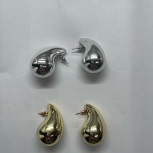 Two Pair-Large Drop Earrings in Gold & Silver